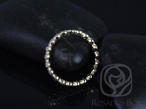 Ready to Ship Original Bubbles 2.8mm (Size 5.5) 14kt WHITE Gold Bezel WITH Milgrain Diamond FULL Eternity Ring - Rosados Box