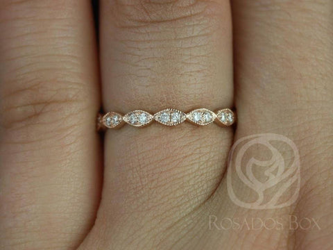 Ready to Ship Leah 14kt WHITE Gold Extra Low Leaves Diamond FULL Eternity Ring - Rosados Box