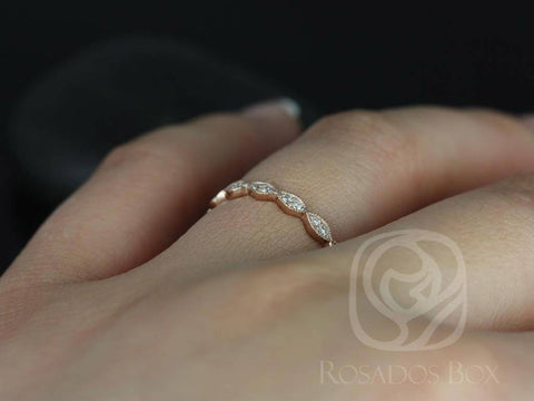 Ready to Ship Leah 14kt WHITE Gold Extra Low Leaves Diamond FULL Eternity Ring - Rosados Box