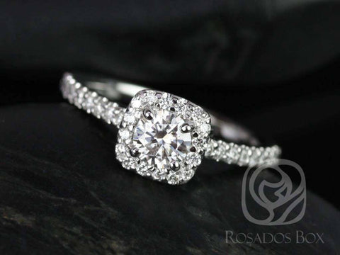 Rosados Box Ready to Ship Mikena 5mm 14kt ROSE Gold Round Moissanite Diamonds Halo Engagement Ring - Rosados Box