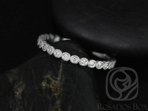 Ready to Ship Petite Bubbles 14kt ROSE Gold Diamonds Bezel WITH Milgrain ALMOST Eternity Band Dainty Ring - Rosados Box