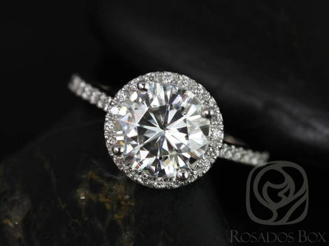 SALE 2ct Ready to Ship Kubian 8mm 14kt ROSE Gold FB Moissanite Diamonds Dainty Round Halo Ring - Rosados Box