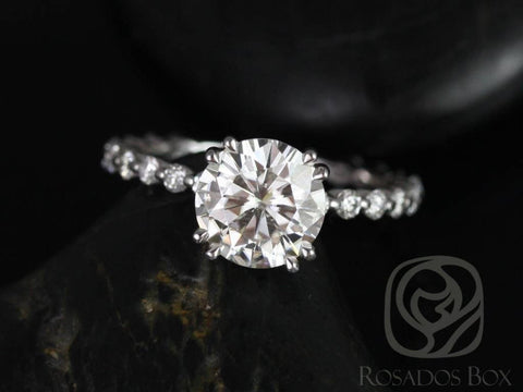 SALE 2ct Ready to Ship Naomi 8mm 14kt FB Moissanite Diamonds Round Solitaire Ring - Rosados Box