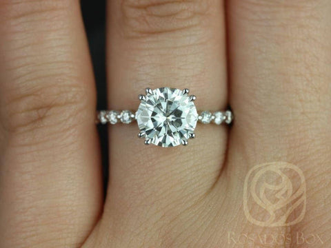 SALE 2ct Ready to Ship Naomi 8mm 14kt FB Moissanite Diamonds Round Solitaire Ring - Rosados Box