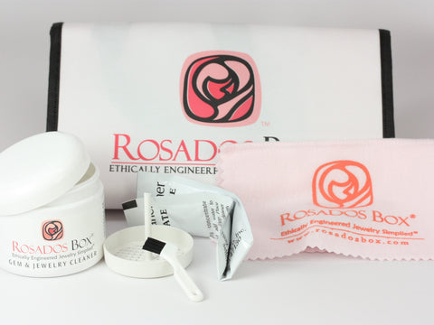 Non-Toxic Biodegradable Jewelry Cleaner Jar & Polishing Cloth Set - Rosados Box