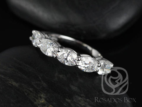 Rosados Box Ready to Ship Olla 6x4mm 14kt White Gold Oval Forever One DEF Moissanites HALFWAY Eternity Ring - Rosados Box