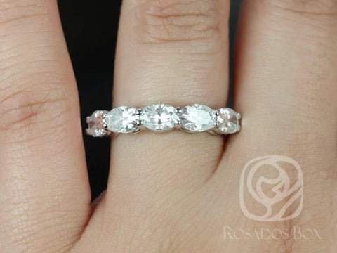 Rosados Box Ready to Ship Olla 6x4mm 14kt White Gold Oval Forever One DEF Moissanites HALFWAY Eternity Ring - Rosados Box