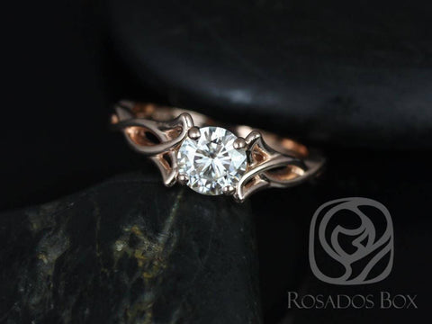 0.75cts Orla 6mm 14kt Rose Gold Moissanite Celtic Love Knot Triquetra Round Solitaire Engagement Ring - Rosados Box