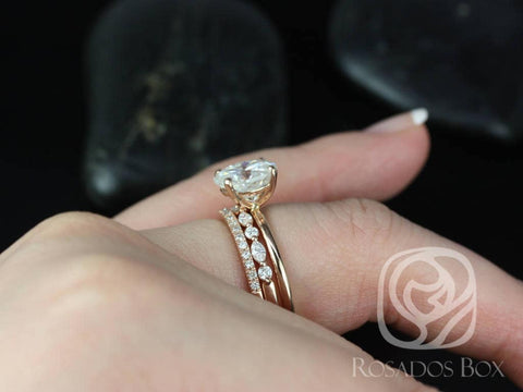 2ct Dakota 9x7mm-Cher-Tabitha 14kt Rose Gold Moissanite Diamonds Thin Oval Solitaire TRIO Bridal Set