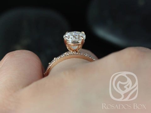 2ct Dakota 9x7mm-Cher-Tabitha 14kt Rose Gold Moissanite Diamonds Thin Oval Solitaire TRIO Bridal Set