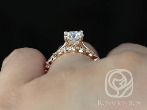 1.30ct Skinny Florence 6.5mm & Cher 14kt Moissanite Diamond Cushion Solitaire Bridal Set - Rosados Box