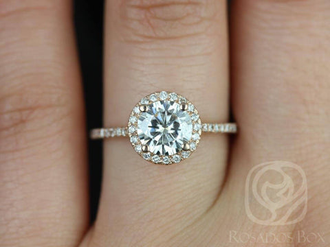 SALE 1.20ct Ready to Ship Kubian 7mm 14kt Rose Gold FB Moissanite Diamonds Round Halo Ring - Rosados Box