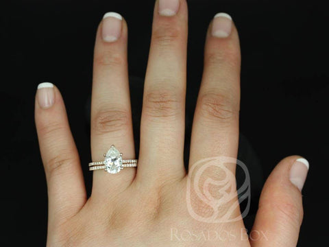 SALE 2ct Ready to Ship Ann 10x7mm 14kt Rose Gold FB Moissanite Diamond Pear Solitaire with AccentsBridal Set - Rosados Box