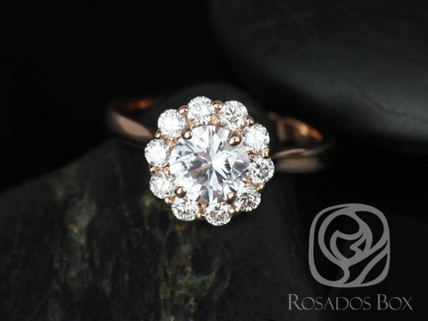 SALE Rosados Box Ready to Ship Blossom 1.17cts 14kt Rose Gold Round White Sapphire Diamond Cluster Flower Halo Engagement Ring - Rosados Box