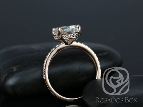 SALE 3.90ct Ready to Ship Vertical Becca 10x8mm 14kt Rose Gold FB Moissanite Diamonds Emerald Cut Solitaire Ring - Rosados Box