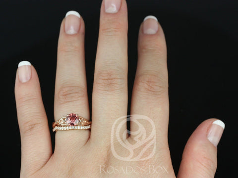 1.34cts Ready to Ship Cassidy 14kt Rose Gold Rustic Coral Fire Sapphire Diamonds Celtic Round Bridal Set - Rosados Box