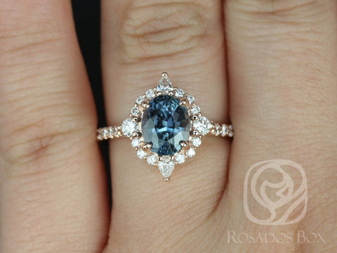 2.15cts Ready to Ship Jadis 14kt Rose Gold Teal Blue Sapphire Diamonds Star Unique Halo Ring - Rosados Box