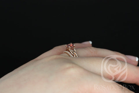 1.34cts Ready to Ship Cassidy 14kt Rose Gold Rustic Coral Fire Sapphire Diamonds Celtic Round Bridal Set - Rosados Box