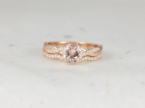 Tyra 7mm 14kt Rose Gold Round Morganite and Diamond Vine Twist Bridal Set