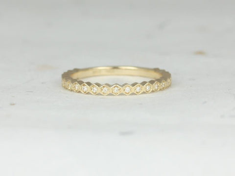 Ultra Petite Honore 14kt Gold Hexagon WITH Milgrain Diamond ALMOST Eternity Ring