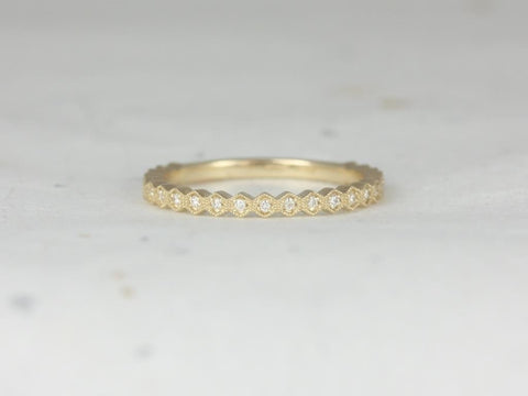 Ready to Ship Ultra Petite Honore 14kt WHITE Gold WITH Milgrain Hexagon Diamond ALMOST Eternity Ring - Rosados Box