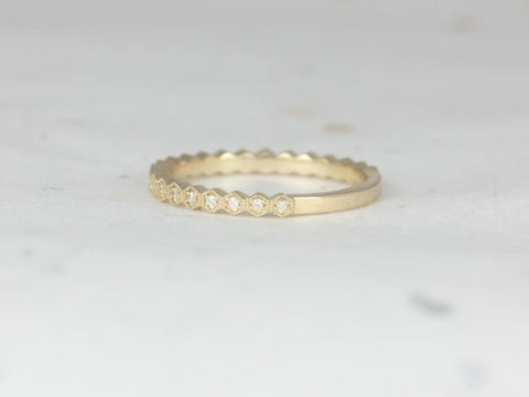 Ready to Ship Ultra Petite Honore 14kt WHITE Gold WITH Milgrain Hexagon Diamond ALMOST Eternity Ring - Rosados Box