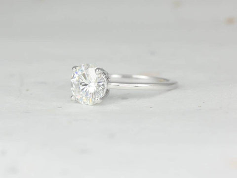 2ct Dixie 8mm 14kt White Gold Moissanite Round Solitaire Engagement Ring - Rosados Box