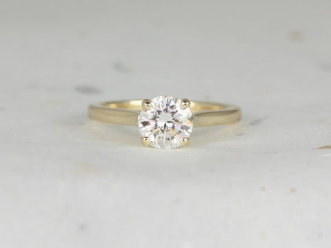 1.20ct Lara 7mm 14kt Gold Forever One Moissanite Trellis Lucida Cathedral Round Solitaire Engagement Ring - Rosados Box