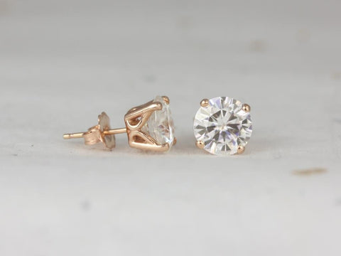 Donna 14kt Gold Moissanite Leaf Gallery Basket Round Stud Earrings - Rosados Box