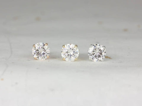 1.50ct Donna 6mm 14kt Gold Moissanite Leaf Gallery Basket Round Stud Earrings - Rosados Box