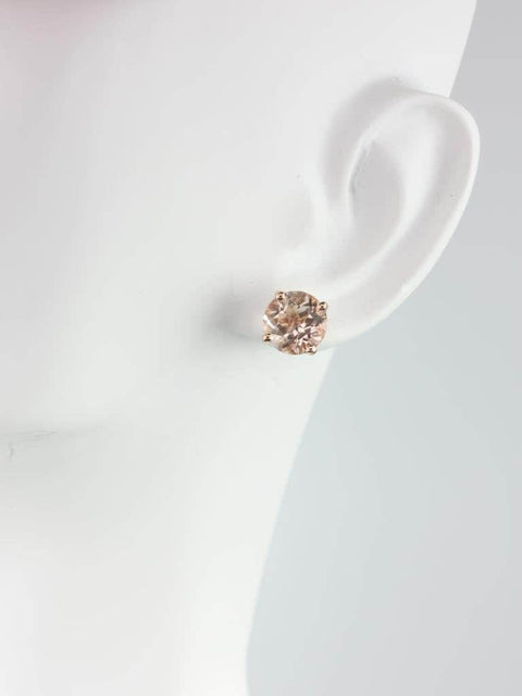 Sterling Silver Donna Studs Round Morganite Leaf Gallery Basket Stud Earrings - Rosados Box