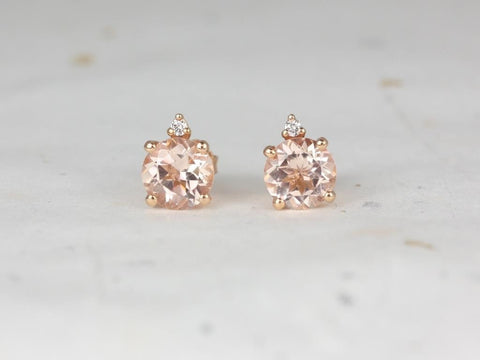 Nicole 14kt Gold Round Morganite and Diamond Stud Earrings - Rosados Box