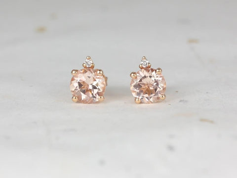 Ready to Ship Nicole 7mm 14kt Rose Gold Round Morganite and Diamond Stud Earrings - Rosados Box