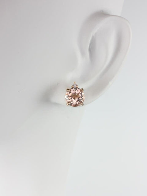 Ready to Ship Nicole 7mm 14kt Rose Gold Round Morganite and Diamond Stud Earrings - Rosados Box