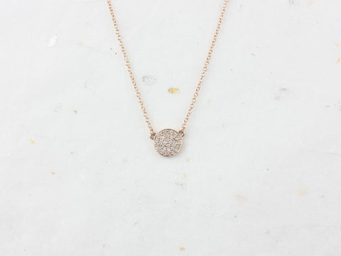 Ready to Ship Diskco 7mm 14kt ROSE Gold Diamond Dainty Disk Necklace - Rosados Box