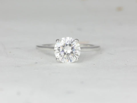 2ct Dixie 8mm 14kt White Gold Moissanite Round Solitaire Engagement Ring - Rosados Box