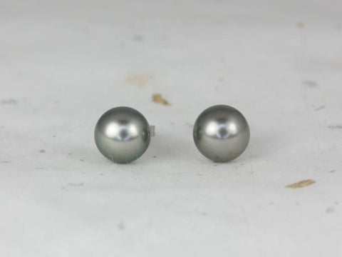 Ready to Ship Tahitian Black Pearl 8.5-9mm 14kt White Gold Classic Stud Earrings - Rosados Box