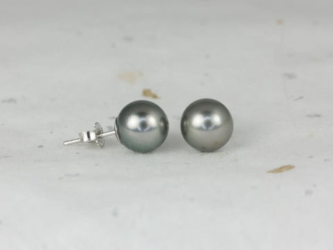 Ready to Ship Tahitian Black Pearl 8.5-9mm 14kt White Gold Classic Stud Earrings - Rosados Box