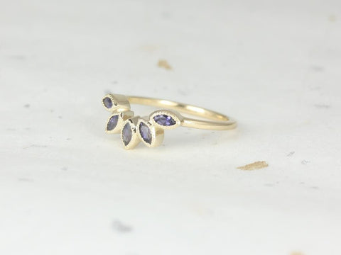 Ready to Ship DIAMOND FREE Petunia 14kt Yellow Gold Marquise Iolite Leaves WITH Milgrain Tiara Ring - Rosados Box