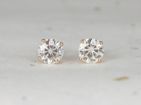 1.50ct Donna 6mm 14kt Gold Moissanite Leaf Gallery Basket Round Stud Earrings - Rosados Box