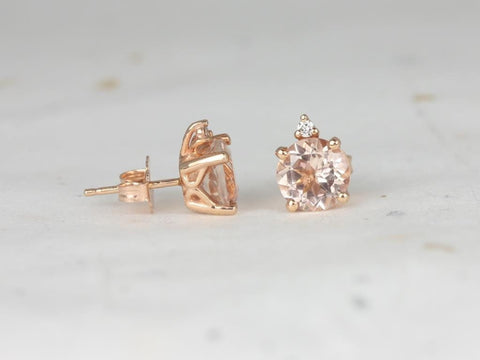 Nicole 14kt Gold Round Morganite and Diamond Stud Earrings - Rosados Box