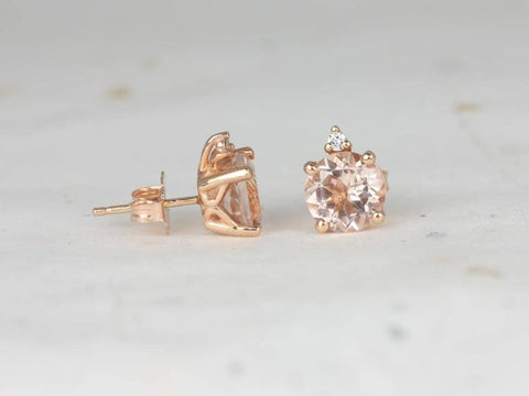 Ready to Ship Nicole 7mm 14kt Rose Gold Round Morganite and Diamond Stud Earrings - Rosados Box