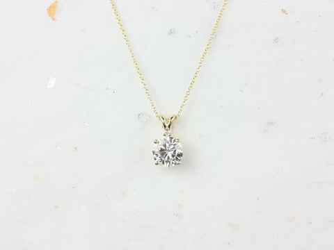 2ct Ready to Ship Nicole 8mm 14kt WHITE Gold Forever One Moissanite Diamond Solitaire Leaf Basket Necklace - Rosados Box