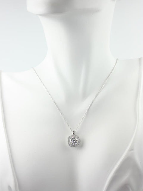 Rheine 14kt Gold Moissanite Diamonds Cushion Halo WITH Milgrain Necklace - Rosados Box