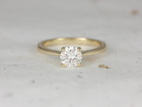 1ct Skinny Flora 6.5mm 14kt Gold Moissanite Minimalist Round Solitaire Ring - Rosados Box