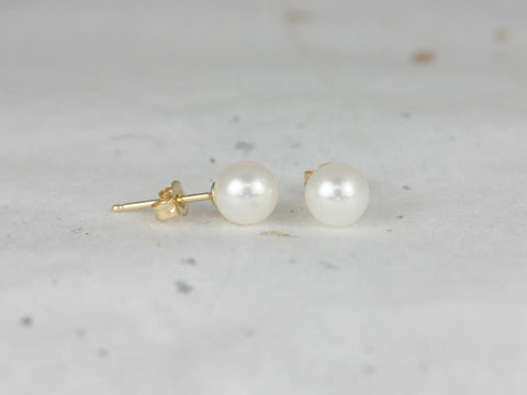 Ready to Ship Cultured Pearl Freshwater 5mm 14kt Yellow Gold Classic Stud Earrings (Basics Collection) - Rosados Box