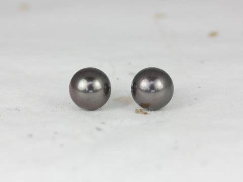 Ready to Ship Tahitian Black Pearl 8-8.5mm 14kt White Gold Classic Stud Earrings - Rosados Box