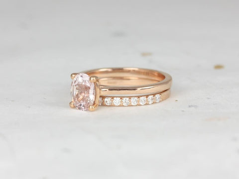 1.26ct Ready to Ship Skinny Lois & Tiffani 14kt Rose Gold Peach Champagne Sapphire Diamonds Oval Bridal Set - Rosados Box