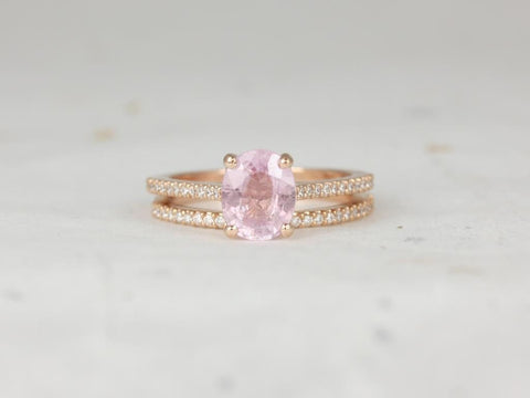 1.65ct Ready to Ship Blake 14kt Rose Gold Oval Frosty Blush Champagne Sapphire Diamond Dainty Oval Bridal Set - Rosados Box