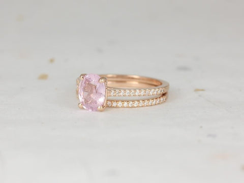 1.65ct Ready to Ship Blake 14kt Rose Gold Oval Frosty Blush Champagne Sapphire Diamond Dainty Oval Bridal Set - Rosados Box